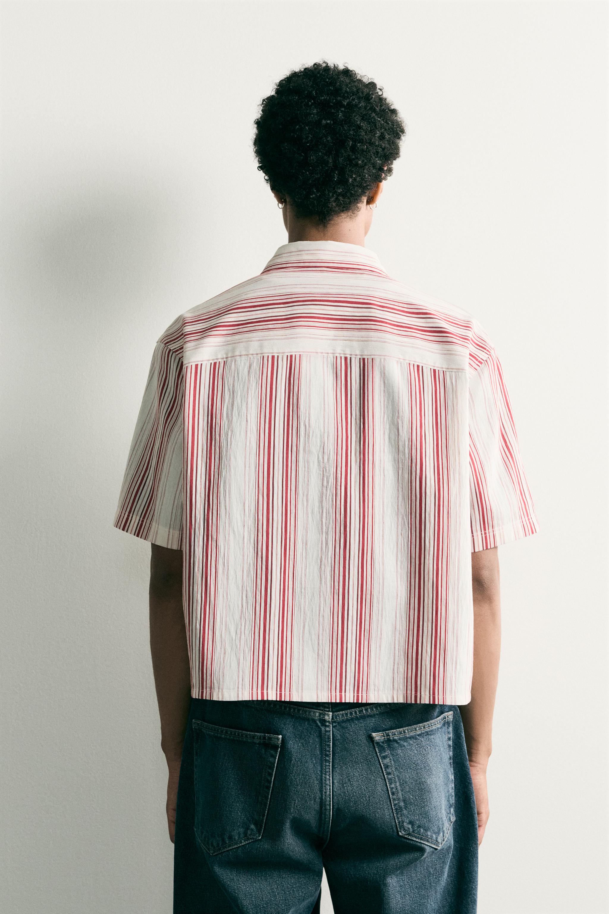Мужские рубашки Zara STRIPED BOXY FIT SHIRT — фото 3