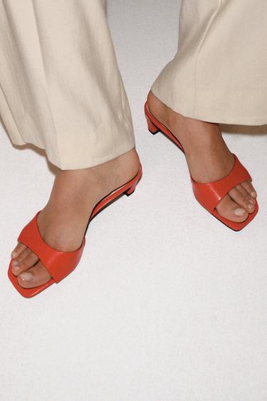 MULES À TALONS EN CUIR - Orange de Zara - Image 1