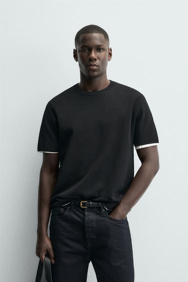RELAXED FIT KNIT T-SHIRT - Black by Zara