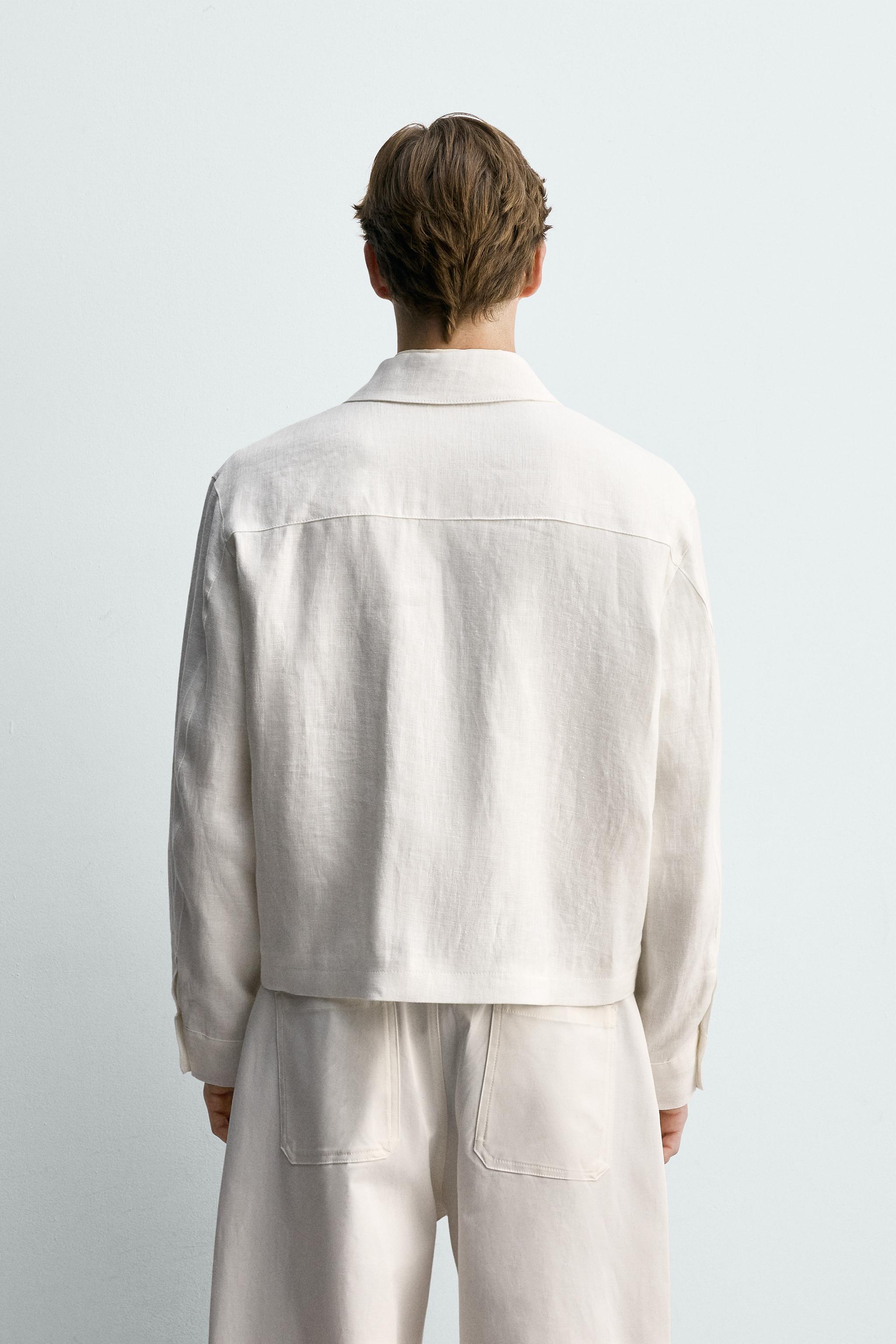 リネン100%ジップアップジャケット - ホワイト | ZARA Japan / 日本