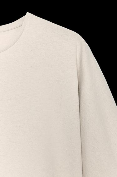 Zara OVERSIZED TEXTURED T-SHIRT - Sand