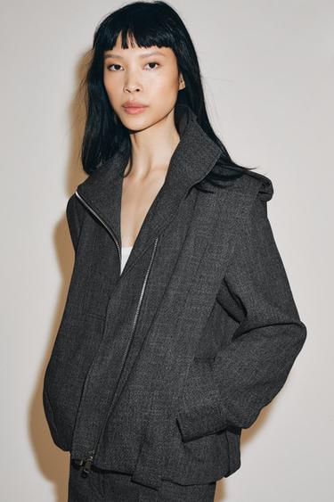ZW COLLECTION SHOULDER TAB BOMBER JACKET — Dark gray 2