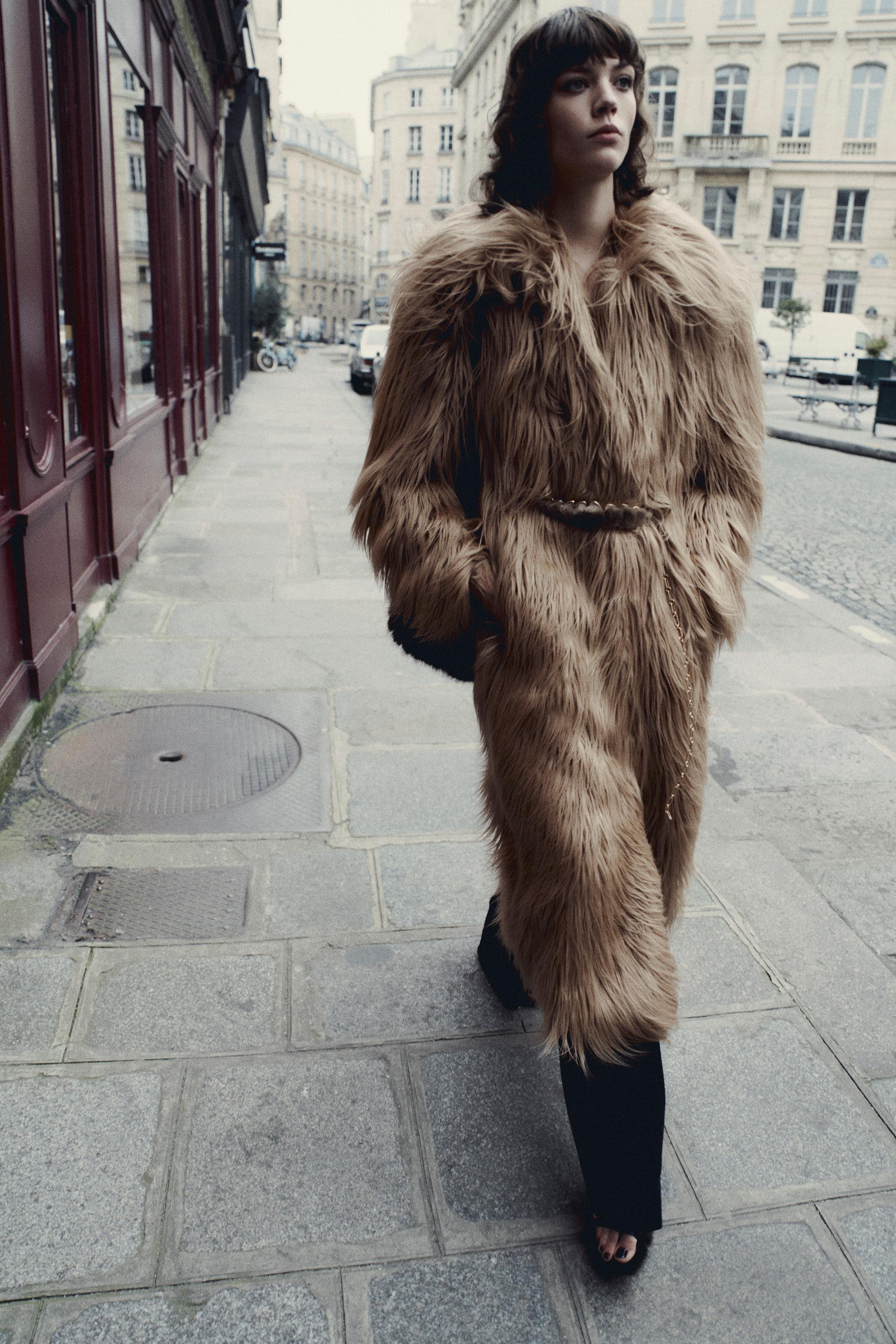 LIMITED EDITION LONG FAUX FUR COAT Beige ZARA Spain