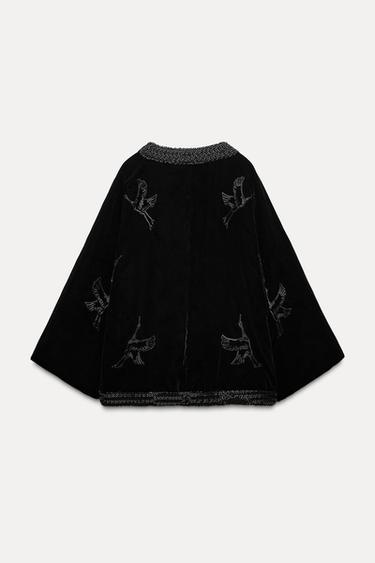 KIMONO EN VELOURS BRODÉ AVEC VERROTERIES FANTAISIE HÉRONS - Noir de Zara - Image 3