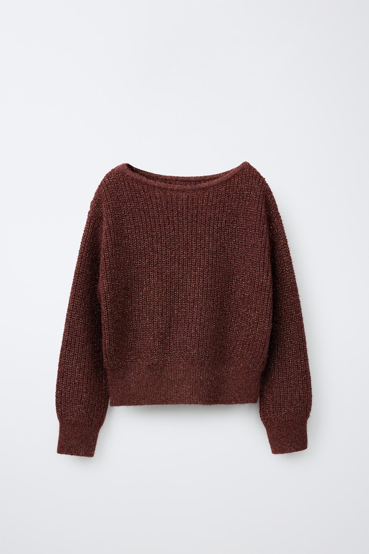 METALLIC KNIT JUMPER WITH SCARF — Dark russet