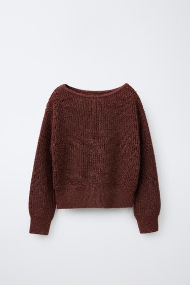 METALLIC KNIT JUMPER WITH SCARF — Dark russet 2