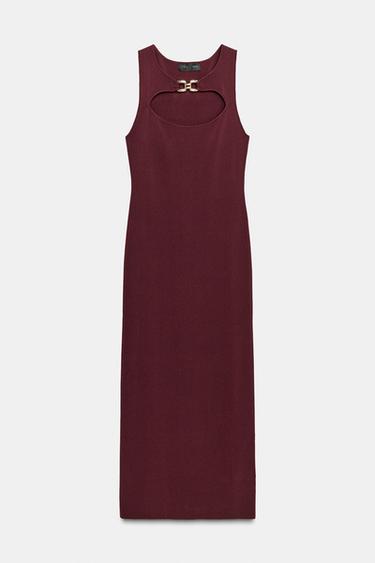 KNIT DRESS WITH CUT-OUT AND METAL DETAIL - Wine by Zara - Image 0