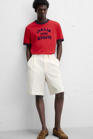 T-SHIRT WITH CONTRASTING RIBBED TRIMS - Red by Zara - Image 5