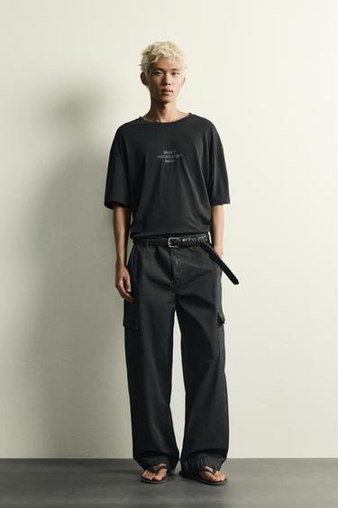 RELAXED FIT WASHED TEXT T-SHIRT - Black by Zara