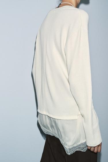 T-SHIRT BIMATIÈRE EN DENTELLE - Écru de Zara - Image 2