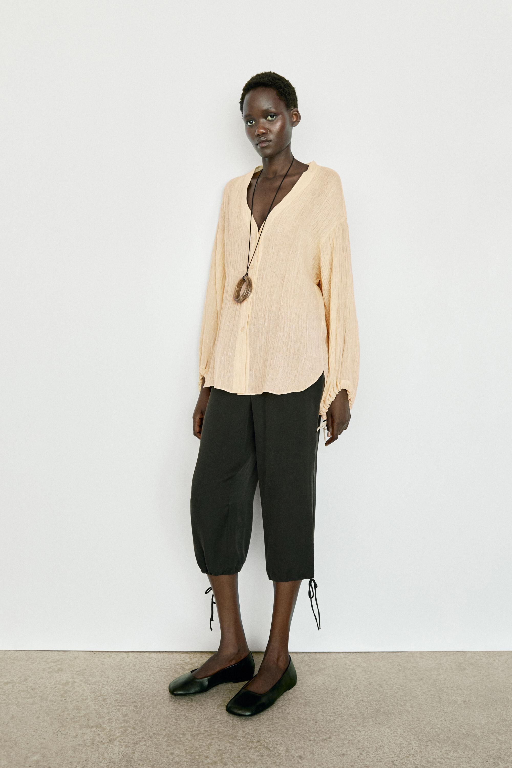 Pleated linen blend shirt