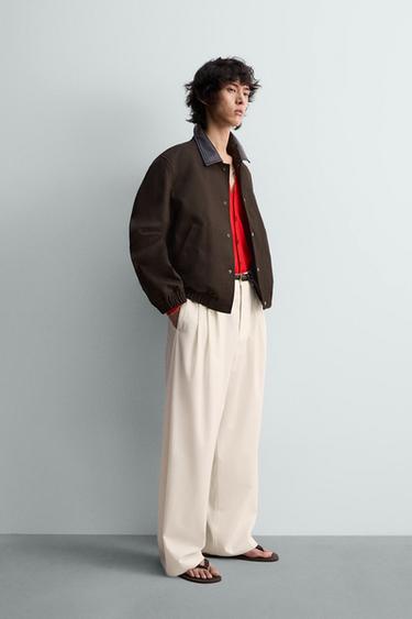 RELAXED FIT CONTRAST COLLAR JACKET - Brown by Zara - Image 3