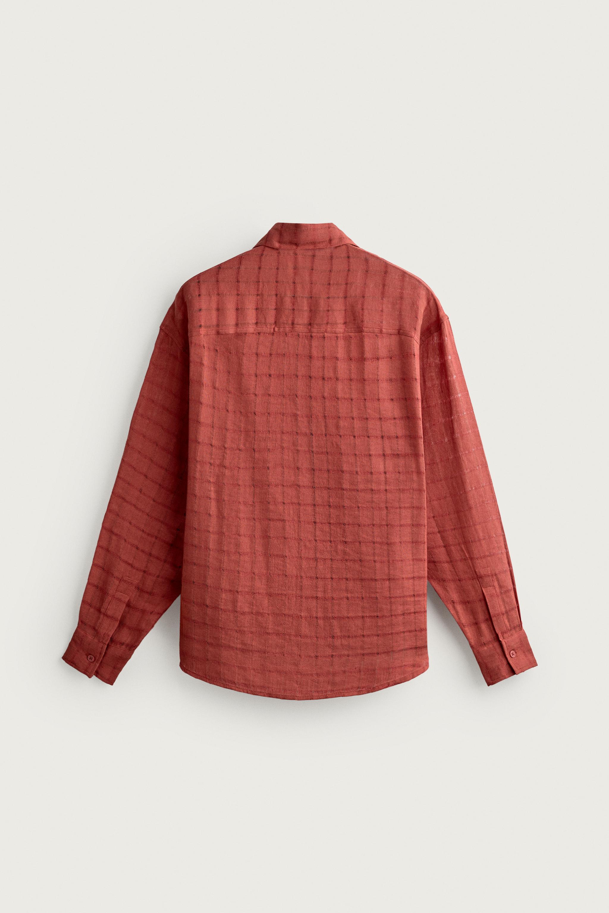 RELAXED FIT CHECKERED LINEN-COTTON JACQUARD SHIRT
