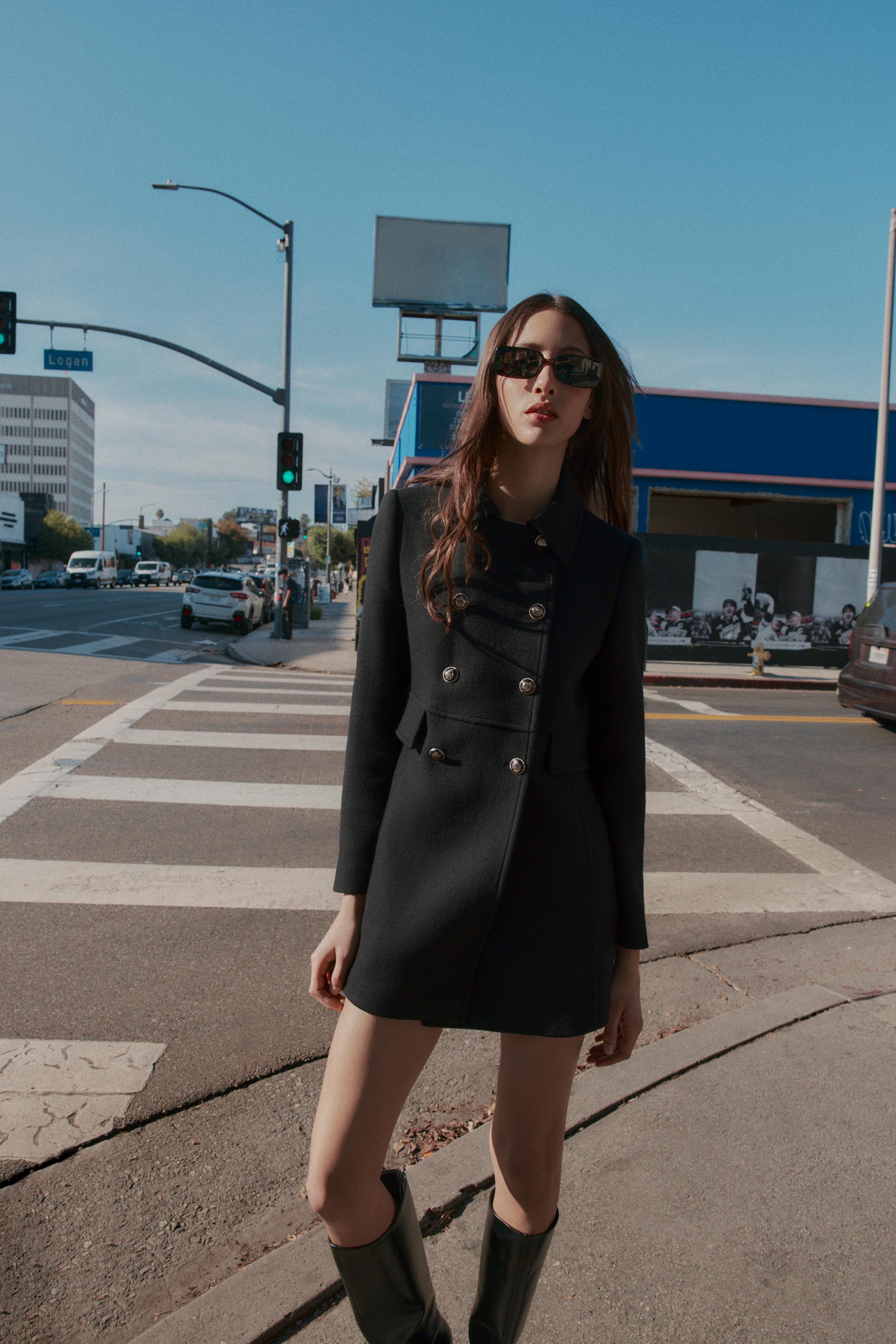 ZARA ウール混紡ショート丈ダブルブレスコート ブラック S ZARA】NEW ウール混紡ショート丈ダブルブレストコート (ZARA/コート