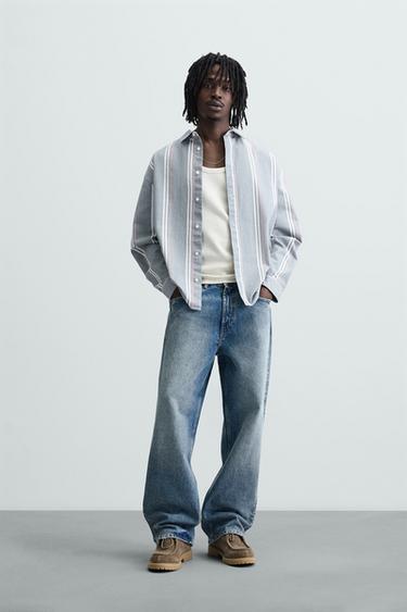 Zara TEXTURED STRIPED SHIRT - Blue - Image 0