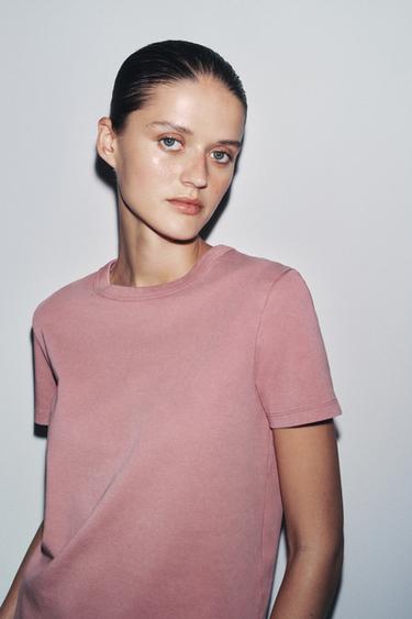 CAMISETA INTERLOCK MANGA CORTA - Rosa tiza de Zara
