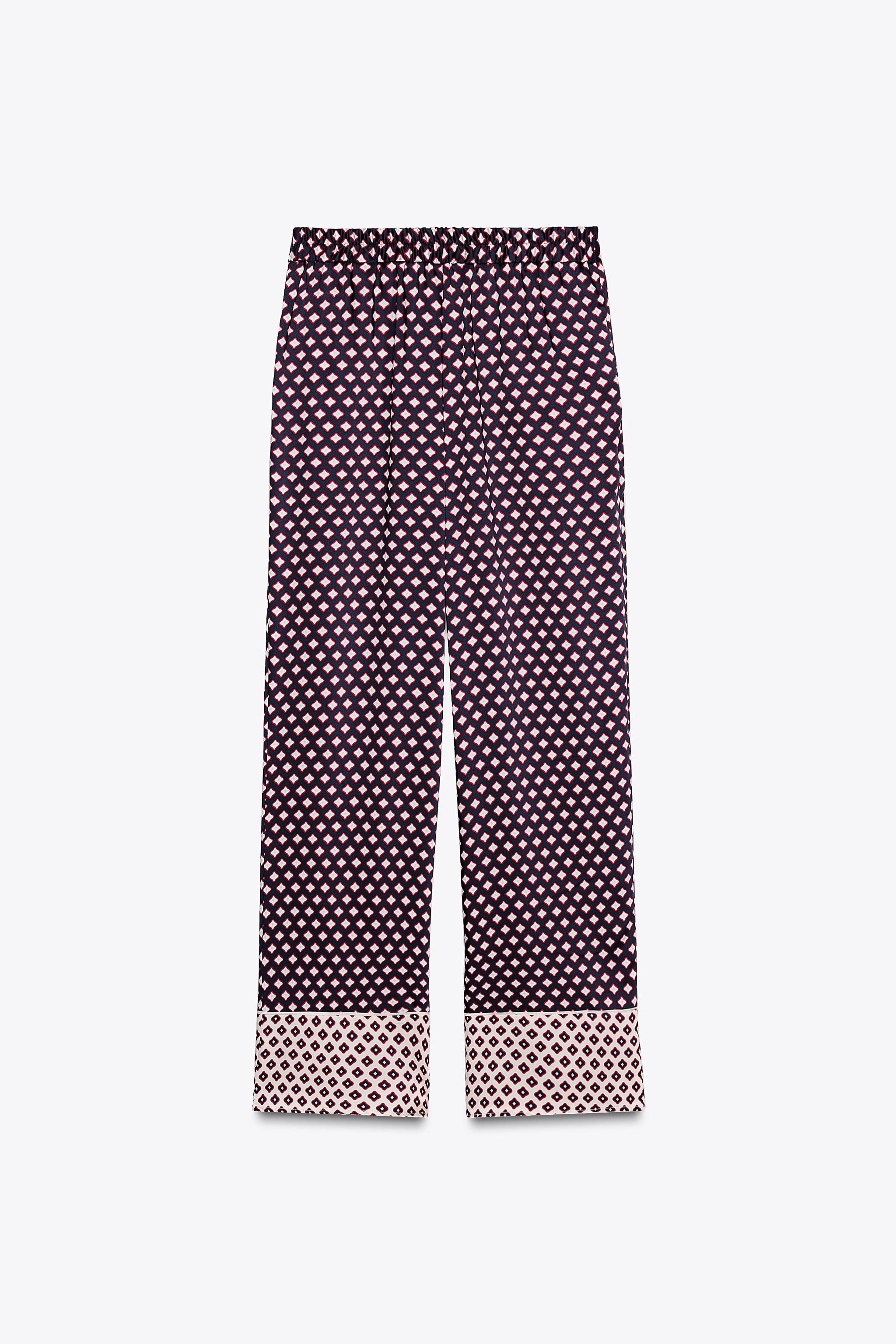 スペイン発送 ZARA サテンプリントパンツ セットアップも！ 新作 サテン プリントパンツ - レッド／紺 | ZARA Japan / 日本