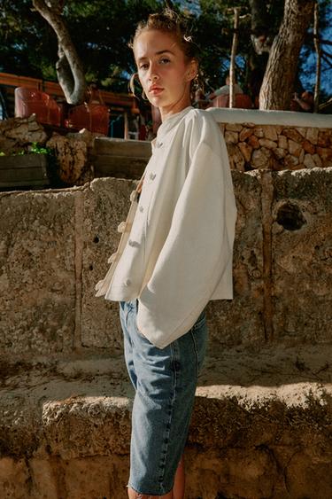 LINEN BLEND JACKET WITH FROG FASTENING - Ecru by Zara - Image 2