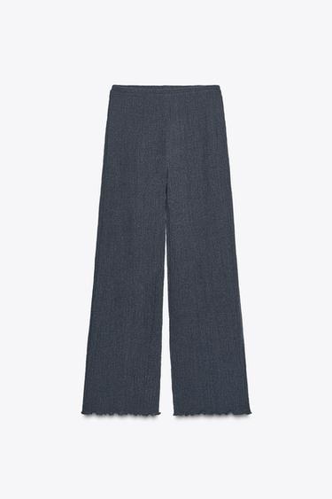 Zara TEXTURED STRAIGHT LEG PANTS - Blue / Gray