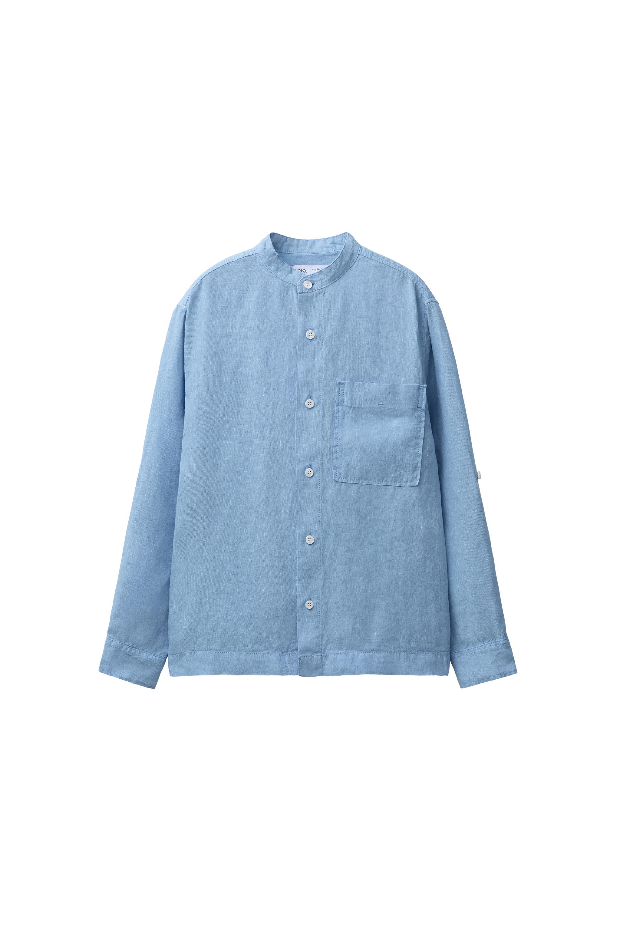 LINEN STAND COLLAR SHIRT - Indigo | ZARA South Africa