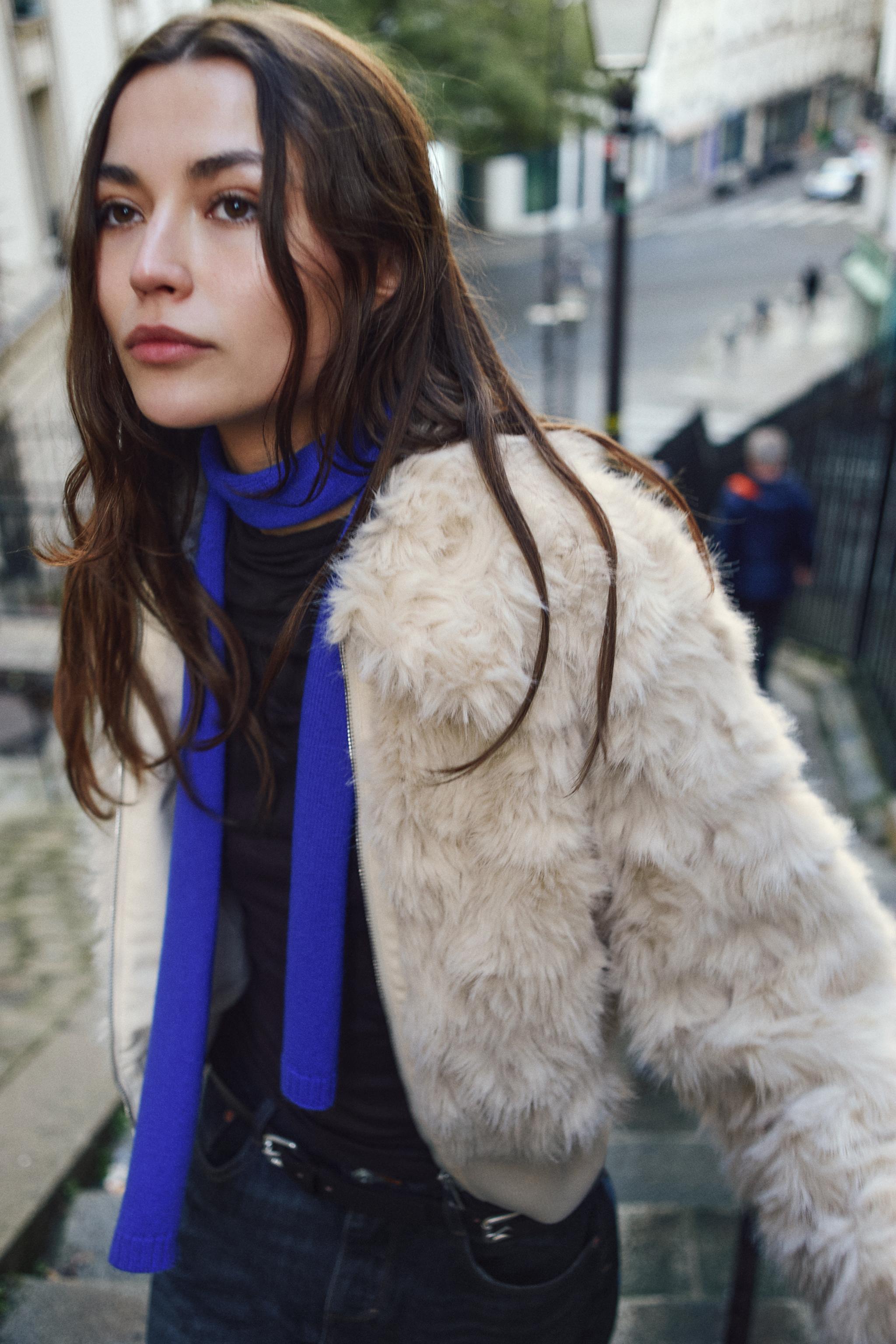 【ままちゃん】ZARA フェイクボア ボンバージャケット zara フェイクボア ジャケット ボンバーポケット レディース Sサイズ