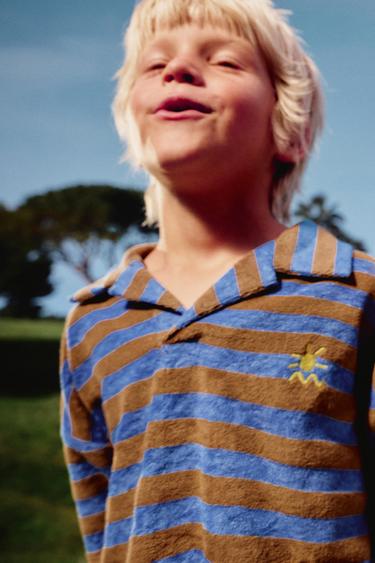 STRIPED TOWELLING POLO SHIRT AND BERMUDA SHORTS SET - Blue by Zara
