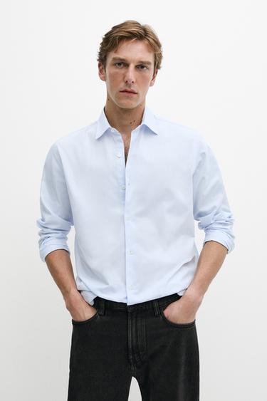 Zara 100% cotton regular fit shirt - Green stripe