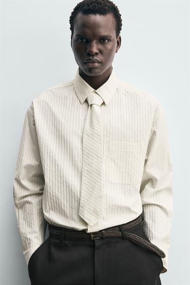 CHEMISE À RAYURES AVEC CRAVATE BIMATIÈRE - Écru de Zara - Image 5