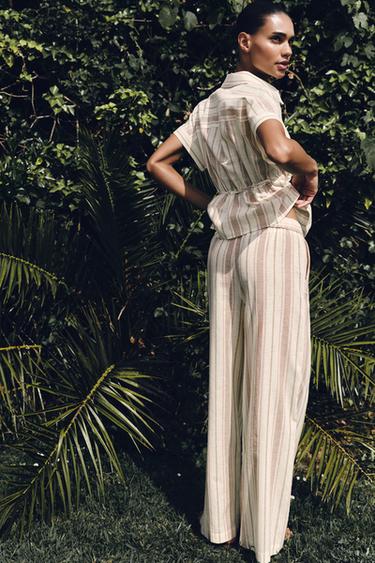 METALLIC THREAD STRIPED WIDE-LEG TROUSERS - Multicoloured by Zara - Image 3
