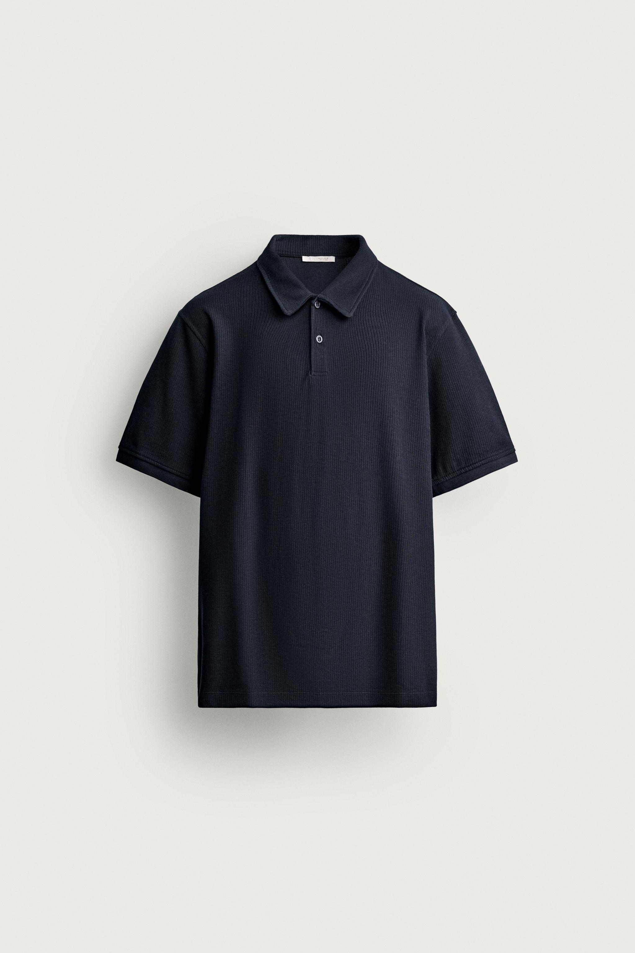 REGULAR FIT TEXTURED POLO — Navy blue