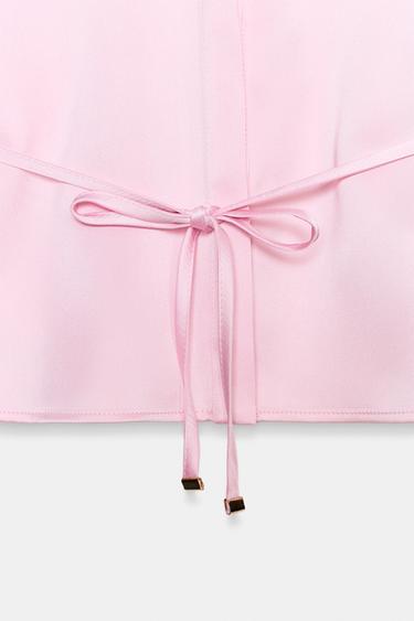 BLOUSE SATINÉE AVEC CEINTURE FINE - Rose de Zara - Image 8