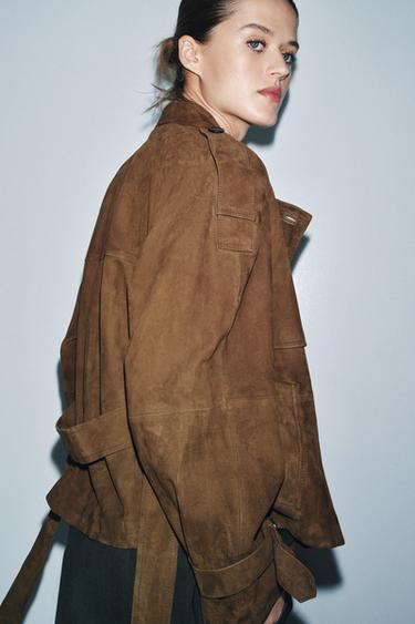 SHORT SUEDE LEATHER TRENCH COAT ZW COLLECTION LIMITED EDITION - Khaki by Zara - Image 2