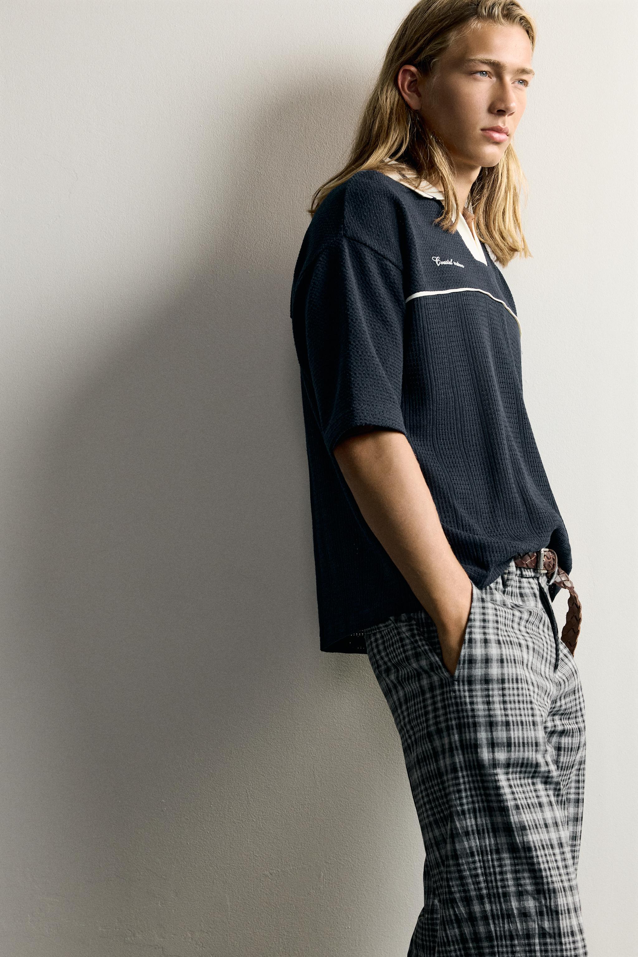 Мужские рубашки Zara RELAXED FIT RETRO SOCCER JACQUARD POLO — фото 6