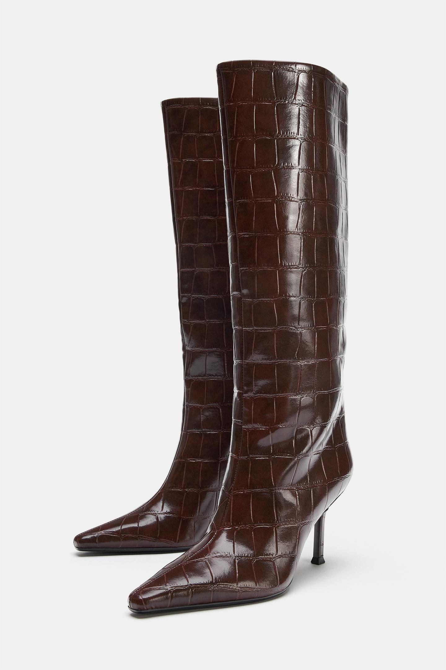 Женские ботинки Zara Animal Print Heeled, цвет: Бордовый красный — фото 5