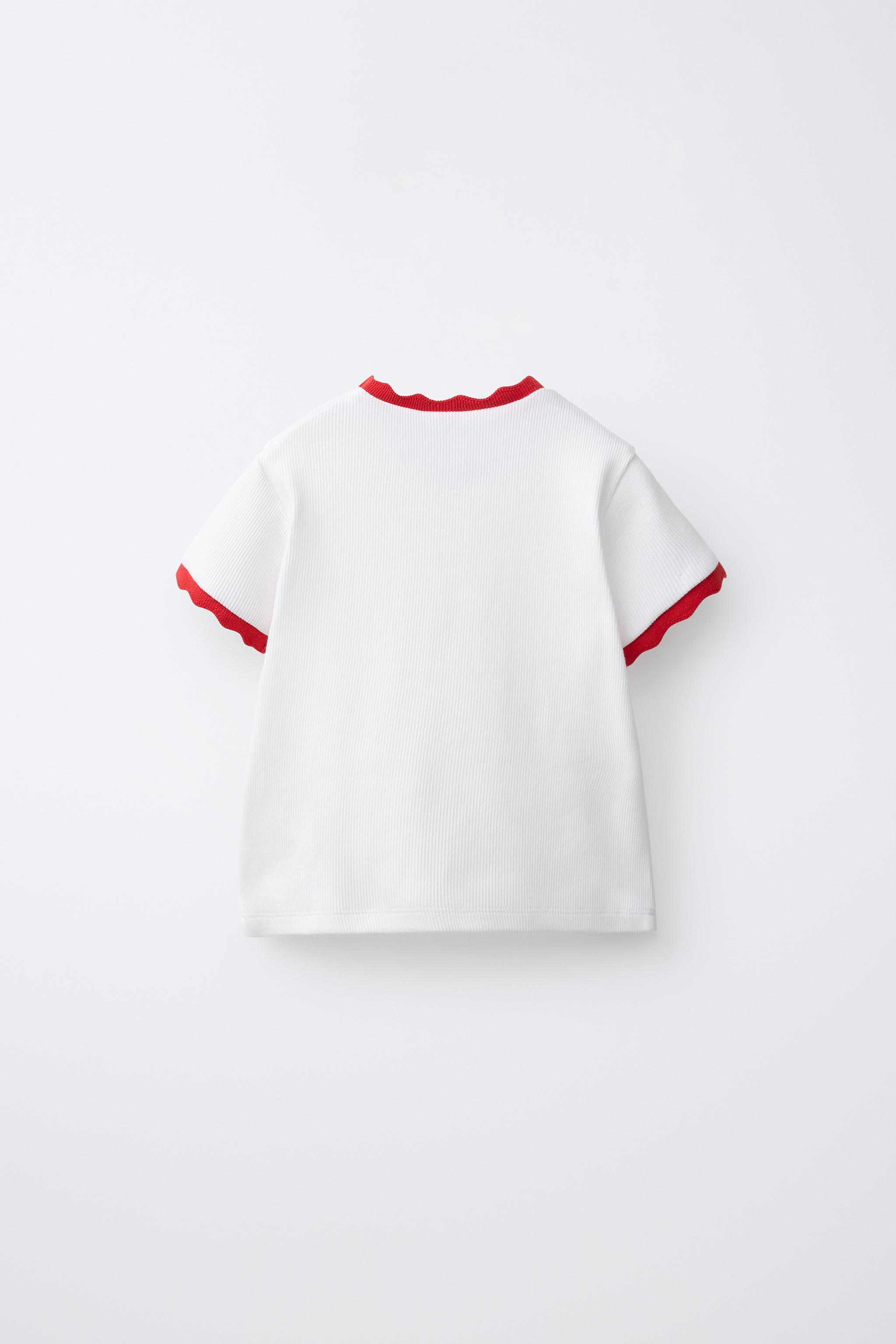 EMBROIDERED RIB T-SHIRT WITH CONTRAST PIPING