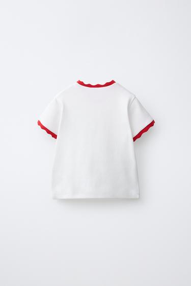RIBBED T-SHIRT WITH CONTRAST EMBROIDERY - Red by Zara