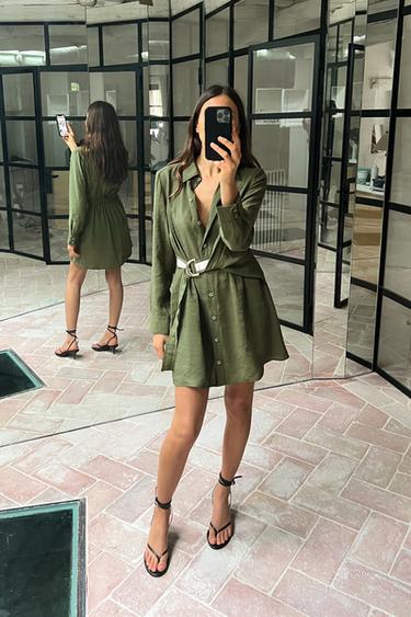 ПЛАТЬЕ-РУБАШКА МИНИ С РЕМНЕМ — ХАКИ от Zara — изображение 0
