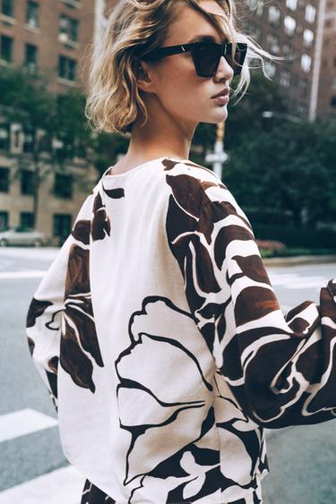 FLORAL PRINTED TOP - Ecru / Brown by Zara - Image 3