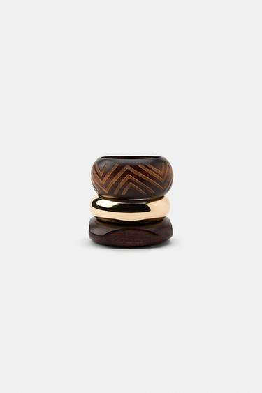 PACK OF 3 METAL AND WOODEN BRACELETS - Brown by Zara - Image 3