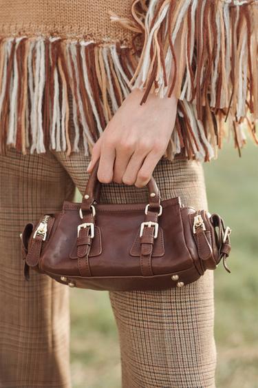 Zara MINI LEATHER BOWLING LIMITED EDITION BAG - Chocolate