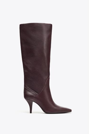 LEATHER HEELED BOOTS - Burgundy Red by Zara
