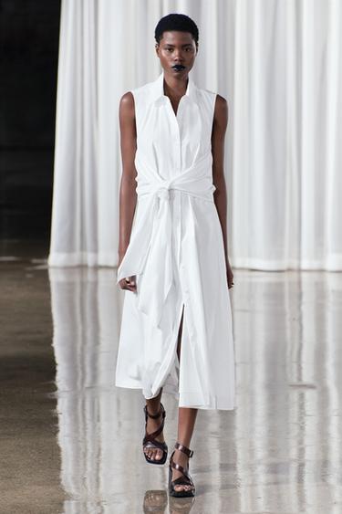 ПЛАТЬЕ-РУБАШКА ИЗ ПОПЛИНА С УЗЛОМ — ZW COLLECTION — БЕЛЫЙ от Zara — изображение 0