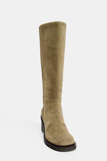 BOTTES À TALONS EN CROÛTE DE CUIR SURPIQUÉES - Gris taupe de Zara - Image 5