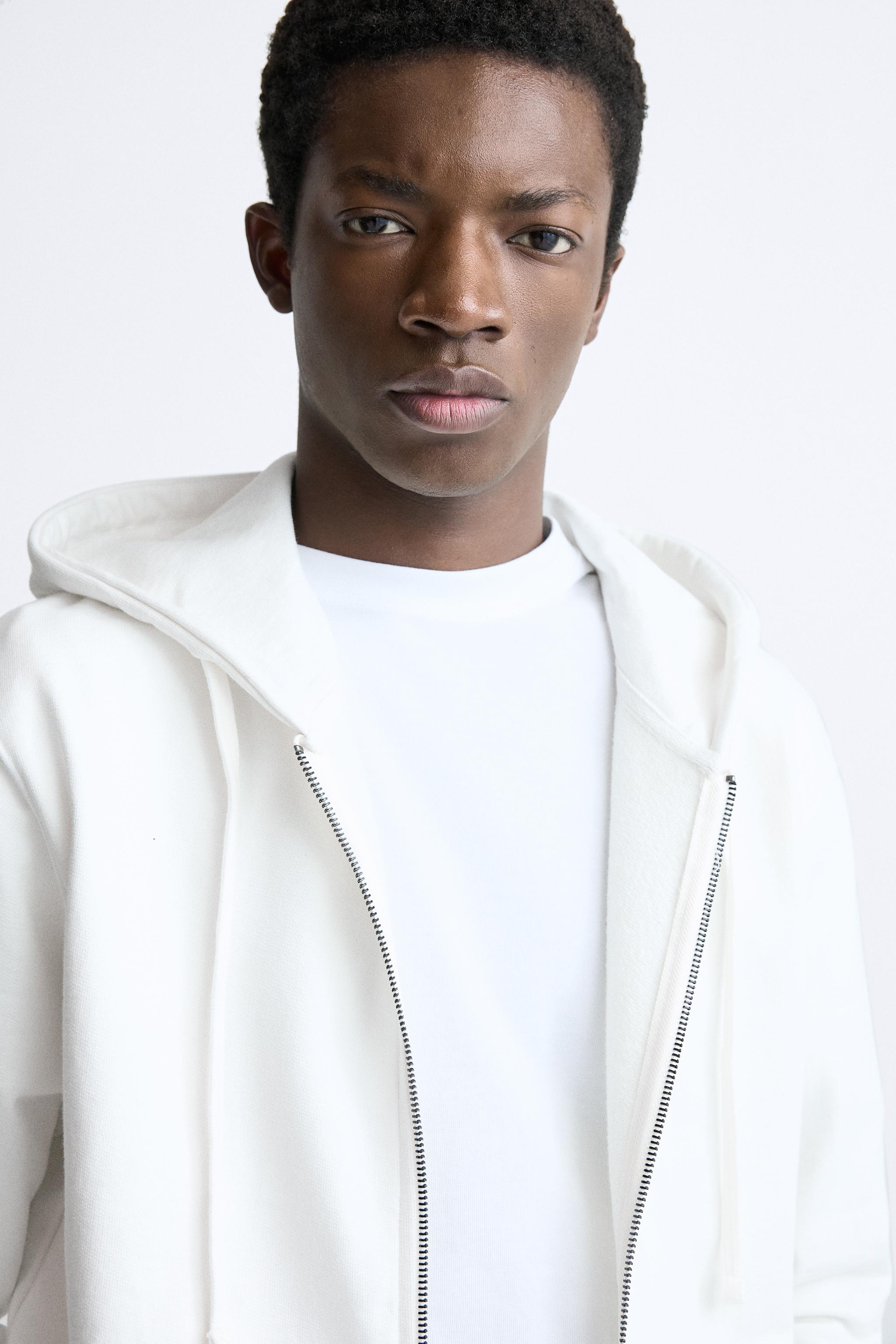 Zara white zip online up hoodie