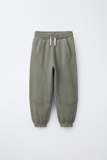 Zara CONTRASTING PIQUÉ BALLOON PANTS - Light khaki