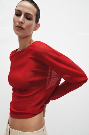 PULL RUSTIQUE AJOURÉ - Rouge de Zara - Image 1