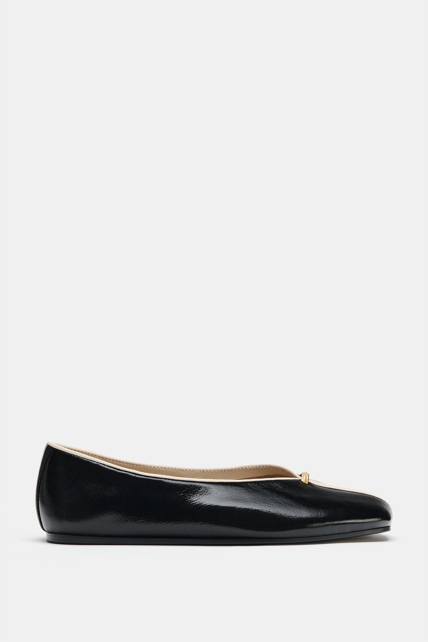 Женские балетки Zara Leather Ballerinas with Metallic Detail, цвет: Разноцветный — фото 3