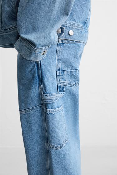 PANTALONI SLAVATI CON TASCA DA CARPENTIERE - Azzurro medio di Zara