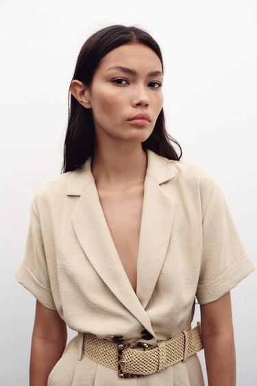 BELTED SHORT SLEEVE JUMPSUIT - Sand by Zara - Image 3