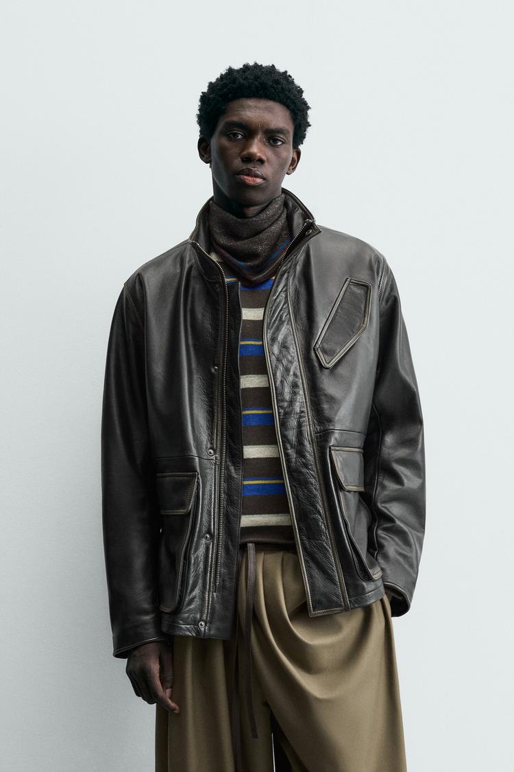 ZARA LEATHER JACKET WITH POCKETS